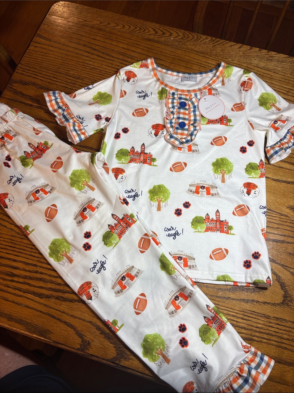Kids White & Orange Football Print  2 piece Set
Auburn War Eagle